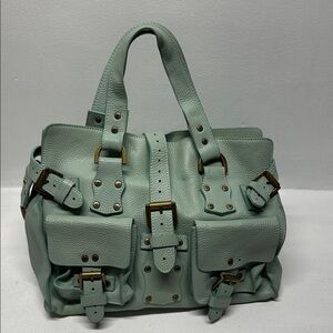 Mulberry Roxanne Satchel Bag Purse Studded Leather Limited Edition Green Gold